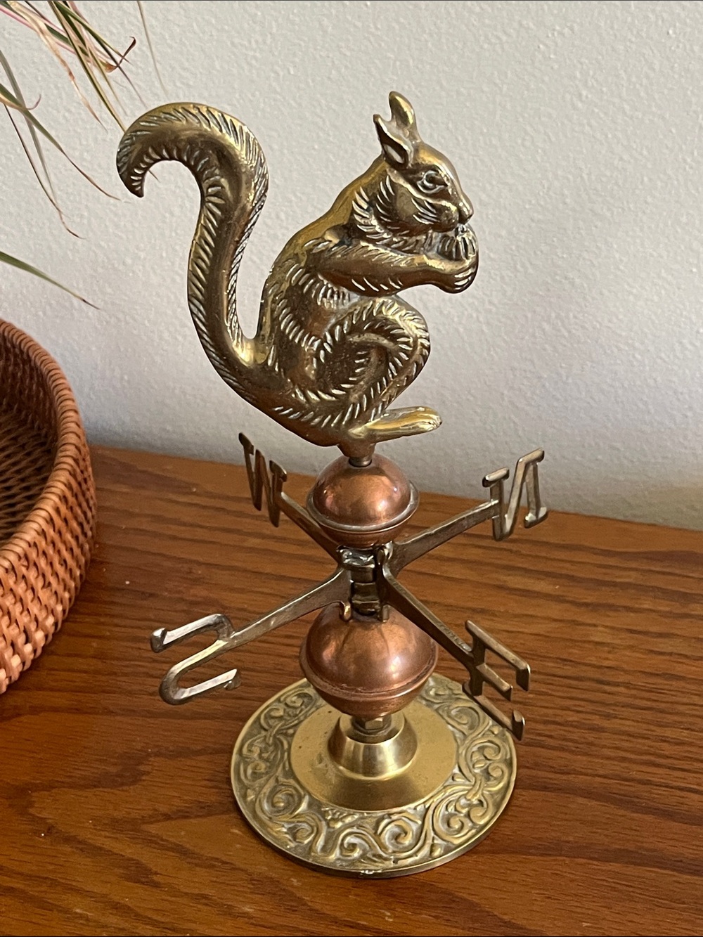Decorative Brass Squirrel Weathervane Accent - Gold and Copper